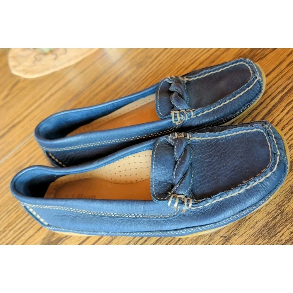 L. L. Bean Men's Blue Leather Slip on Loafer Casual Shoes OFQU2 Size 6.5 M